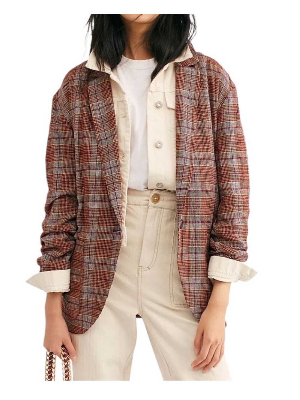 Free People Relaxed Plaid Blazer - Picture 1 of 9